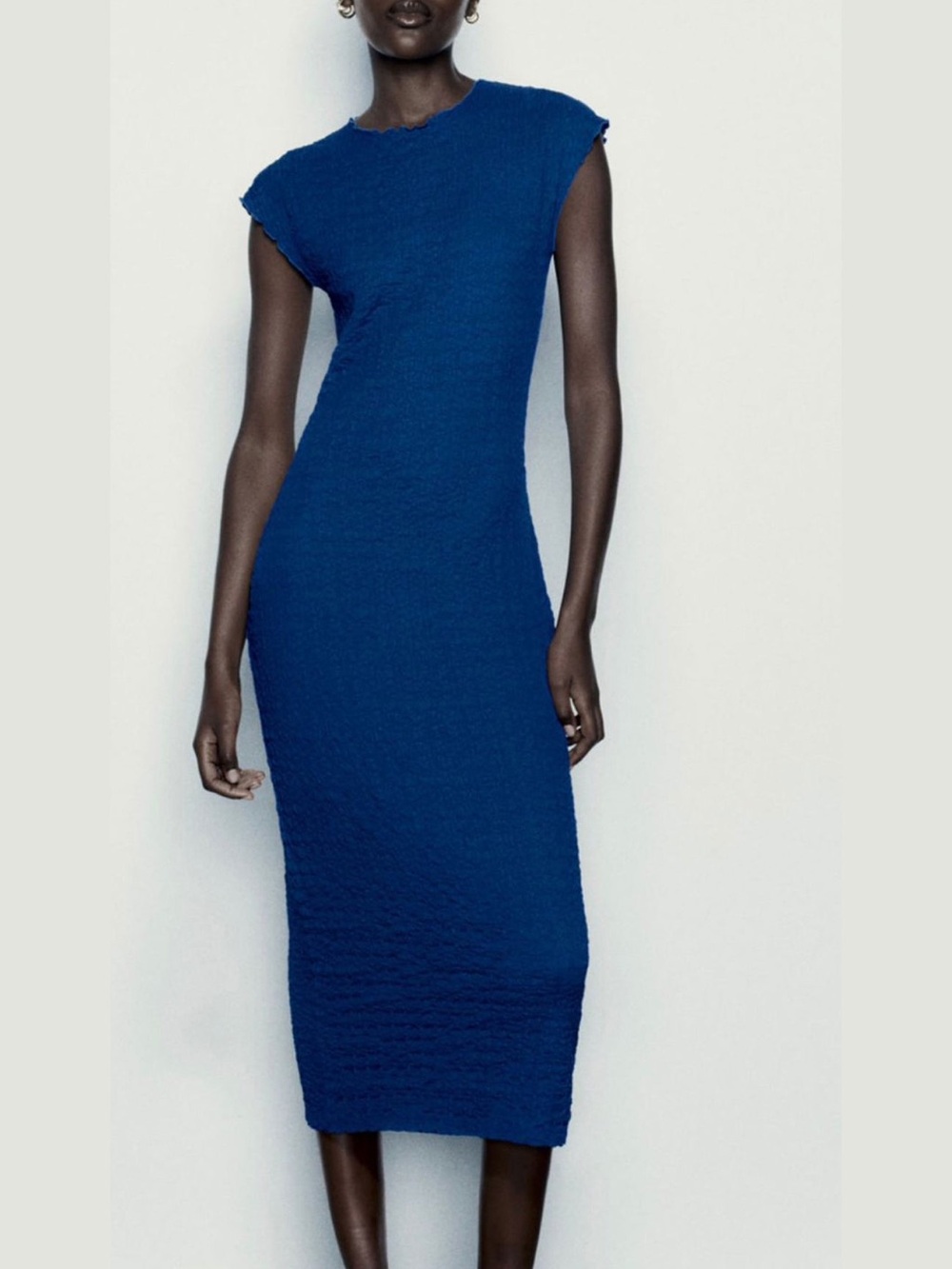 Zara Cobalt Blue Cap-Sleeve Midi Dress